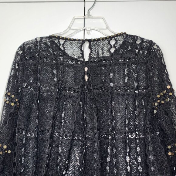 Anthropologie Maeve Auralis Black Sheer Lace Embellished Top Size S - Picture 3 of 7